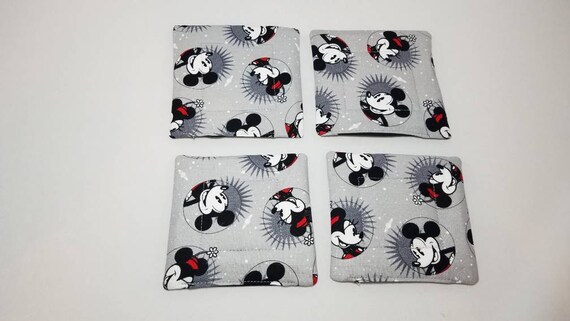 Mickey And Minnie Fabric 4 Inch Coaster Mickey Mouse Kitchen Etsy