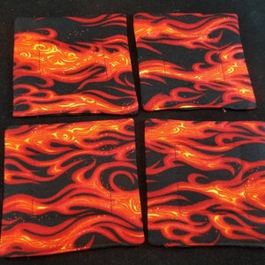 Flames Fabric 4 Inch Coaster, Fabric Flame Drink Coaster, 4 Man Cave Drink Coaster, Flames Coffee Coaster, Flames Beer Coaster, Car Guy image 4