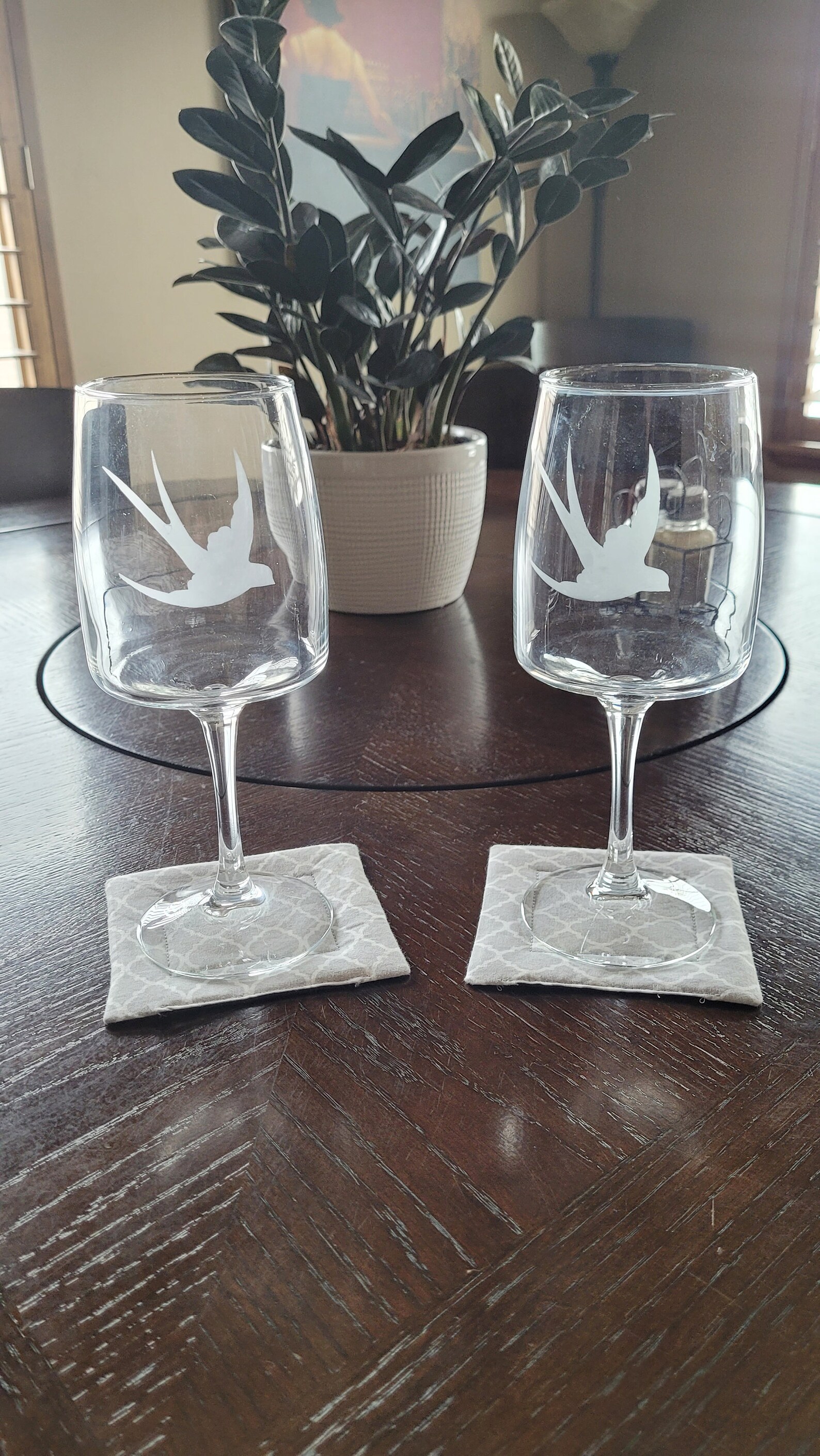 Bird Wine Glass Etched Wine Glasses Flying Bird Etched Etsy