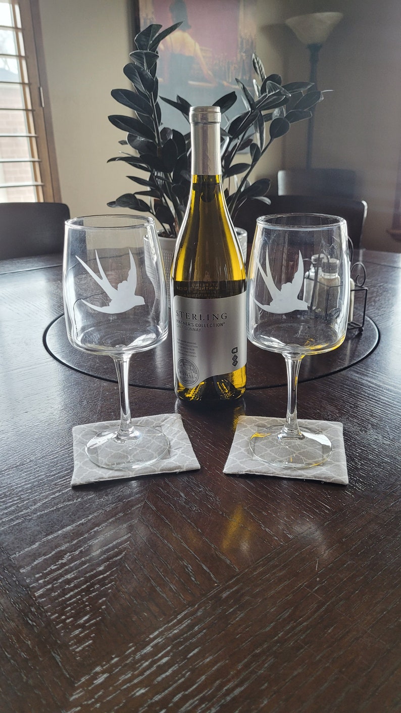 Bird Wine Glass Etched Wine Glasses Flying Bird Etched Etsy