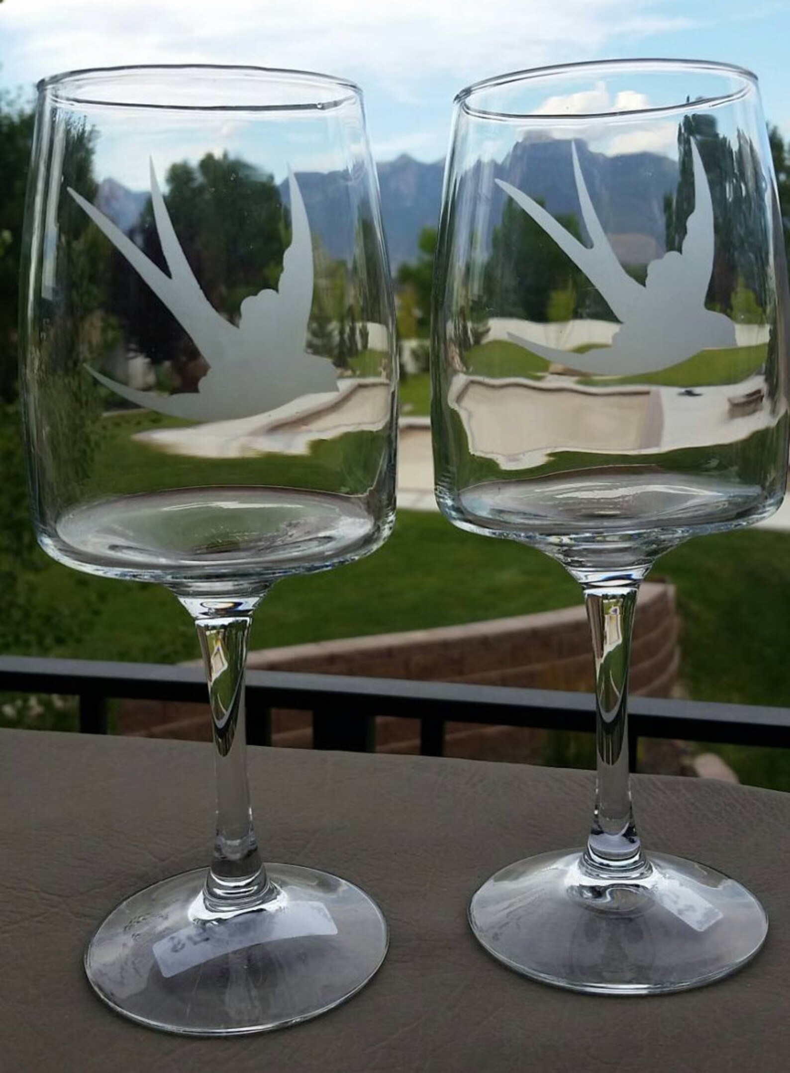 Bird Wine Glass Etched Wine Glasses Flying Bird Etched Etsy