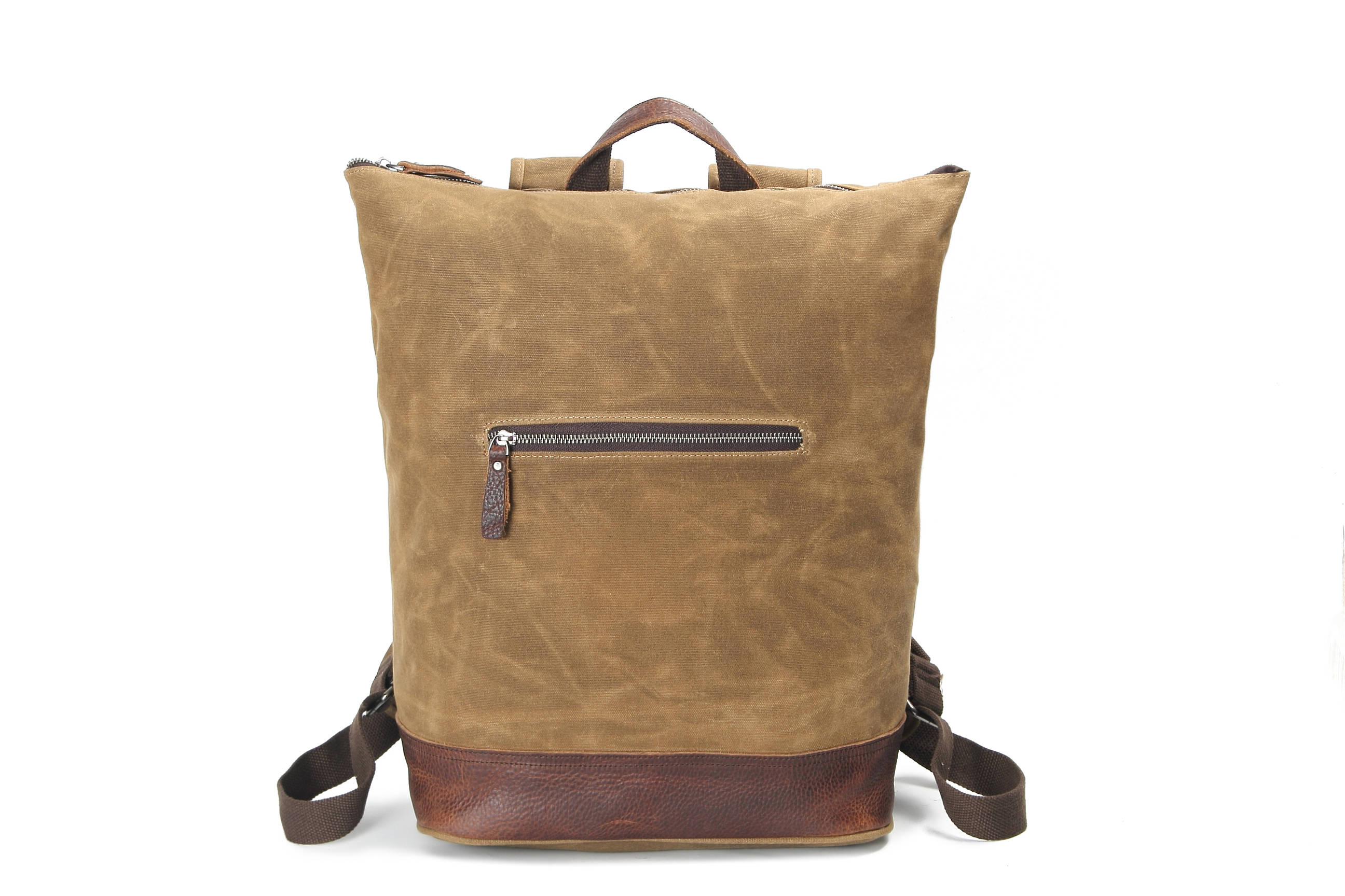 Top-Zipper vintage style leather canvas backpack Khaki | Etsy