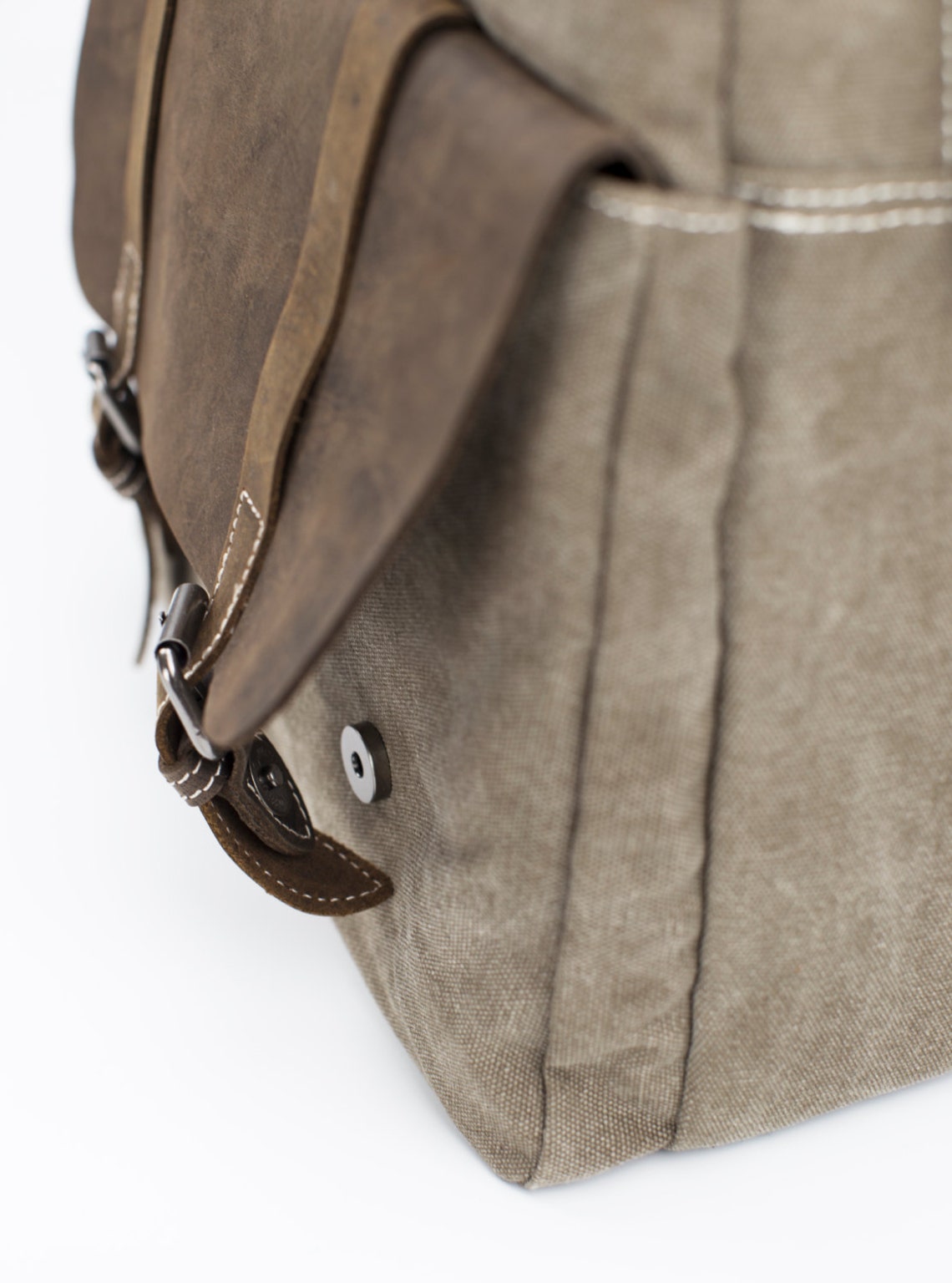 Vintage Style Heritage Leather Canvas Backpack Khaki | Etsy