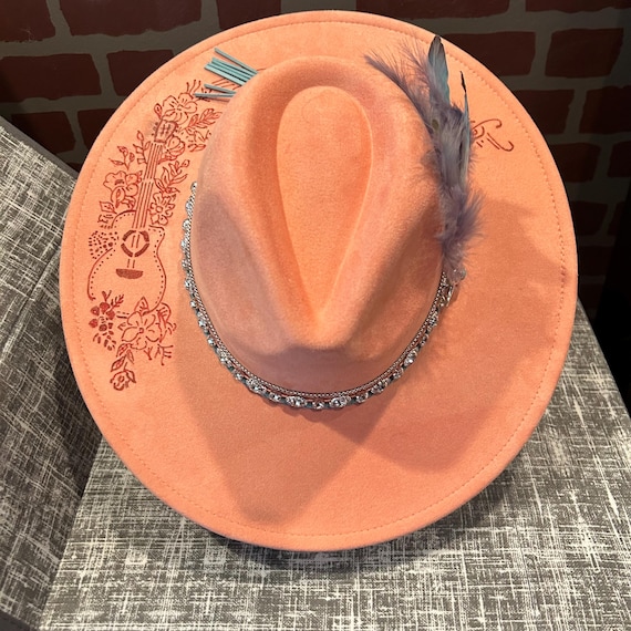 Beautiful Hand Burnt Cowboy Fedora Hat- Elegant and Fun All  display picture 3