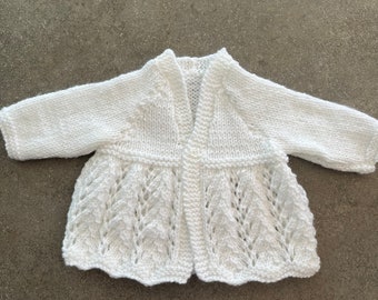 Hand knitted Premature Baby Matinee jacket - White