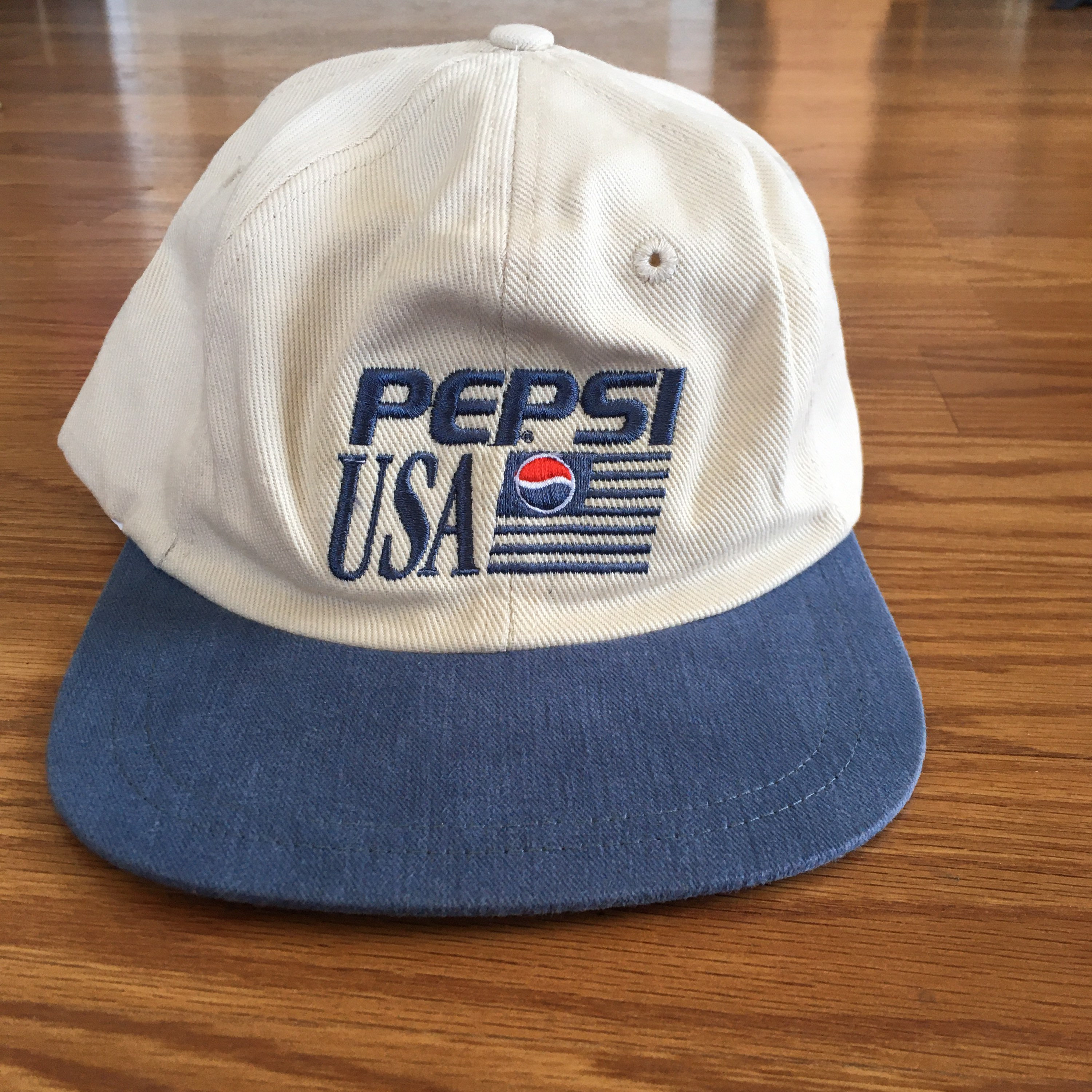Vintage Pepsi USA Adjustable Strapback Cap Hat Cream Blue Etsy