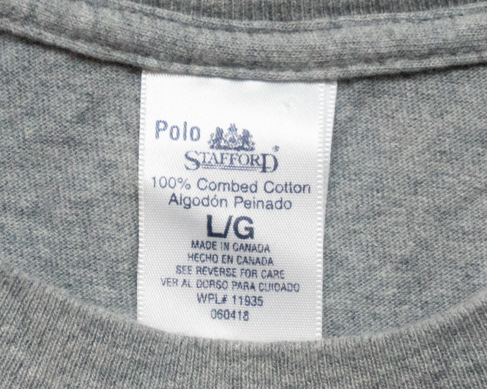 Polo Stafford Jcpenney Gray T-shirt Tee Medium/large Made in Canada 100 ...