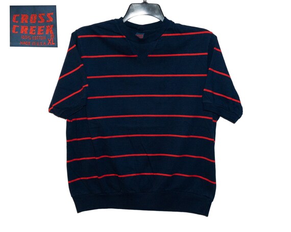 Vintage Cross Creek Navy Blue and Red Striped T-shirt - Etsy