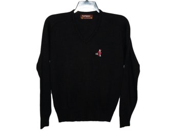 Vintage Ohio Wesleyan University OWU Embroidered Battling Bishops Black Acrylic Sweater Small medium 70s Antigua Made in U.S.A. Etsy