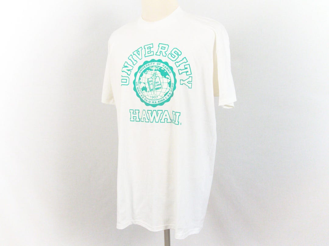 90s USA製 UNIVERSITY OF HAWAII Tシャツ XL Vintage University of Hawaii Green and White Puffy Print T-shirt