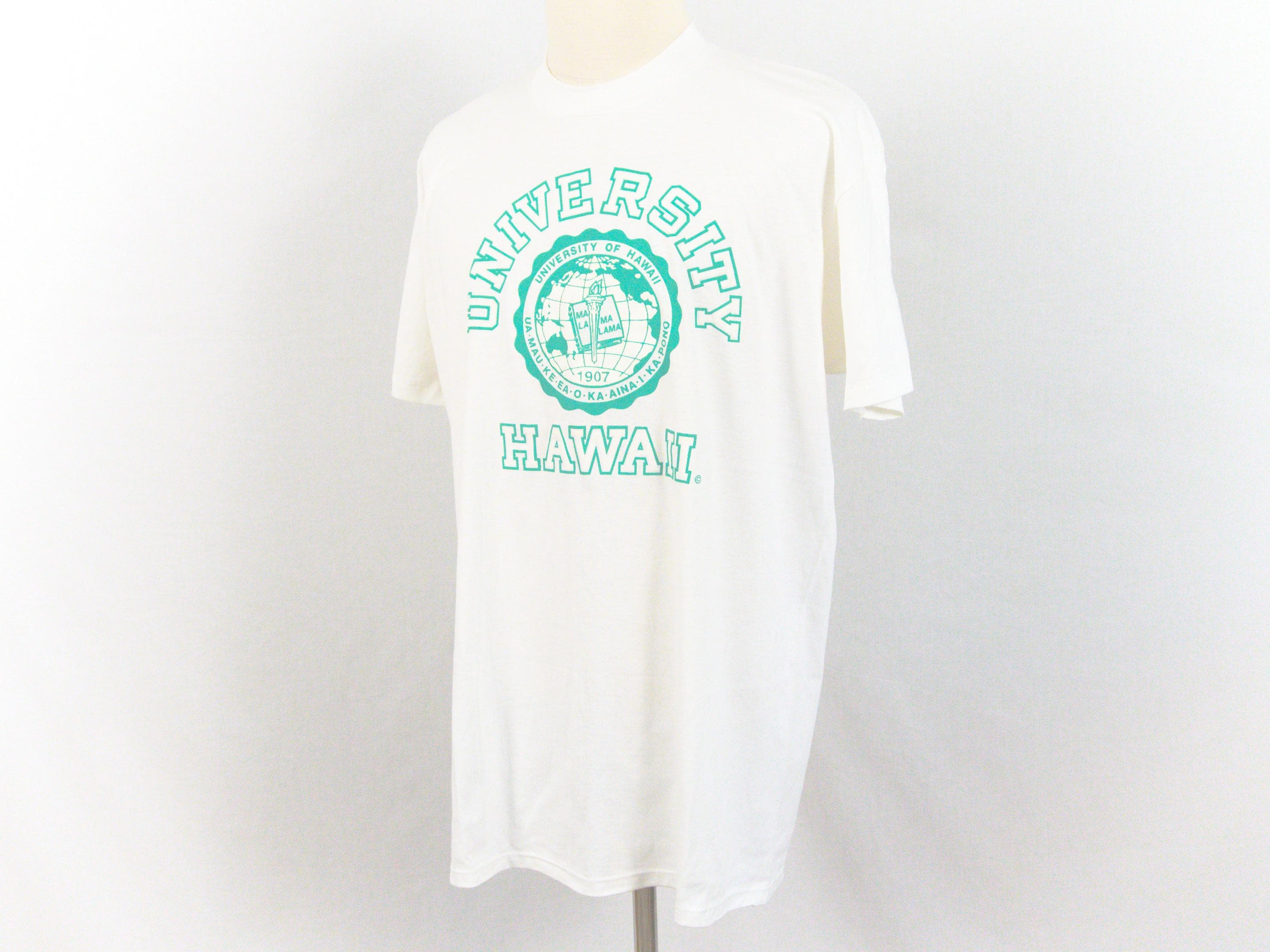 Vintage University of Hawaii Green and White Puffy Print T-shirt