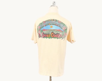 Vintage 70s Keep California Green Grow Grass Weed Marijuana Cream Off White T-Shirt Small/Medium Farm Single Stitch Worn Split Fountain