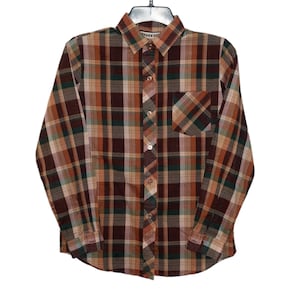 Vintage Noah&#39;s Ark Brown Red and Green Plaid Button Up Shirt Small 32 Light Weight Thin 70&#39;s