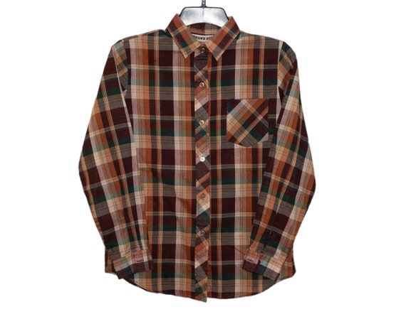 Vintage Noah's Ark Brown Red and Green Plaid Butt… - image 1
