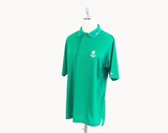 Vintage MSU Michigan State Spartans Embroidered Green and White Polo Shirt Large/X-Large Champion Made in U.S.A.