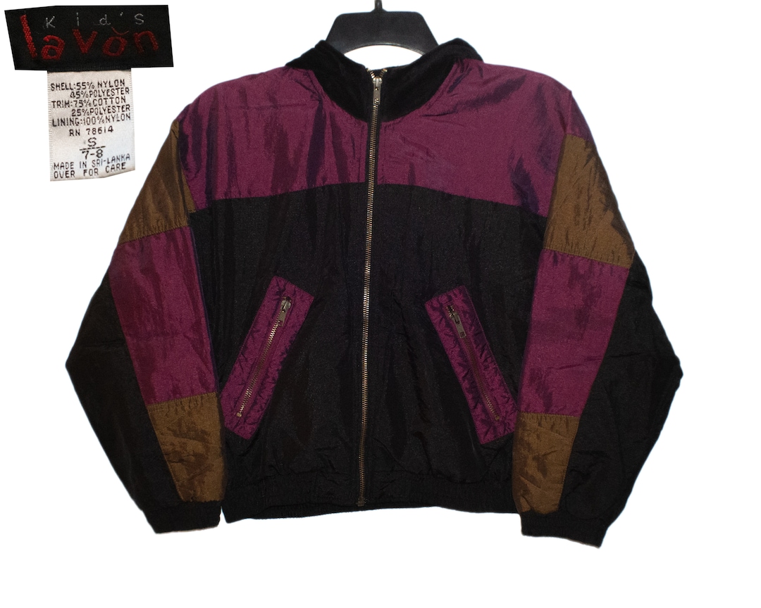 Vintage Kid's Lavon Purple Brown and Black Hooded Windbreaker Jacket ...