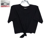 Vintage Denim Republic Crop Tie Waist 90 39 s Black Athletic Sport T-Shirt Medium Large Plain Blank Solid Tee