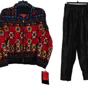 Vintage New Deadstock East West Silks Suit Southwest Pattern Gantos Windbreaker Style Small/Medium Jacket and Pants 2-Piece Outfit 80's 90's