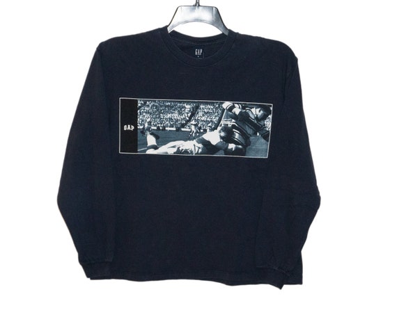 Vintage GAP Rugby Graphic Dark Navy Blue Long Sleeve Shirt Small