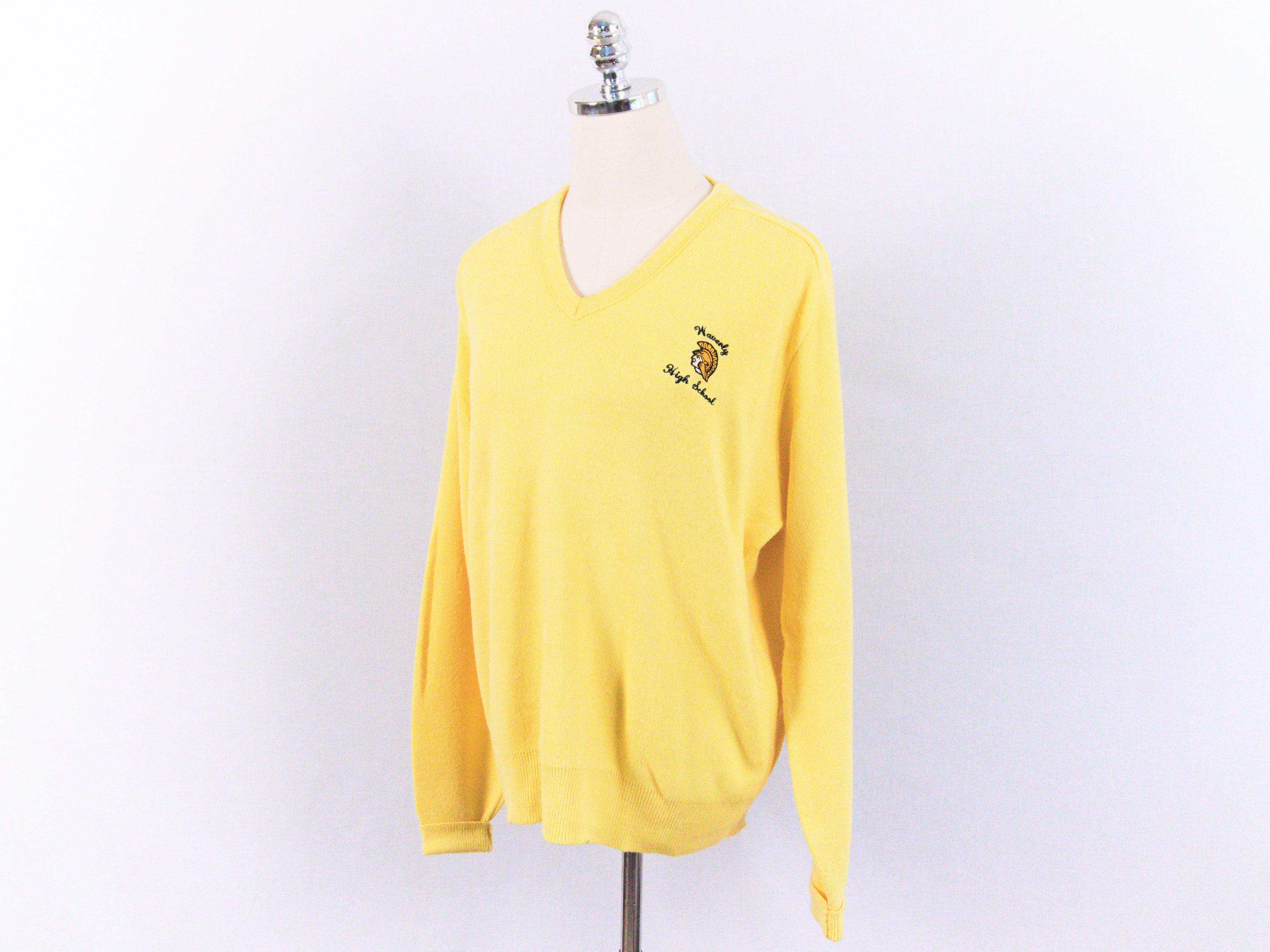 Vintage Waverly High School Warriors Embroidered Yellow V-neck 
