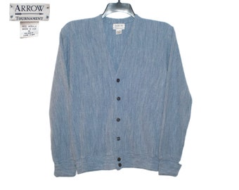 vintage Arrow tournoi bleu chiné gris nacré gris foncé boutons cardigan moyen pull fabriqué aux États-Unis uni blanc uni simple