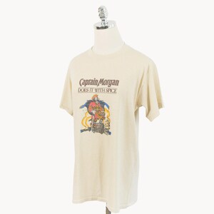 Vintage Captain Morgan Original Spiced Rum Cream T-Shirt Medium/X-Large Thin Worn Spring Ford