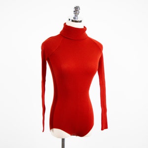Vintage Parklane Brown Ribbed Long Sleeve Turtleneck Leotard Bodysuit Small/Medium 80&#39;s 90&#39;s Workout Fitness Aerobic Jazzercise Dance