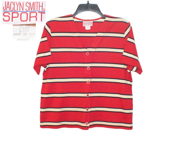 Vintage Jaclyn Smith Sport Striped Red White Yell… - image 1