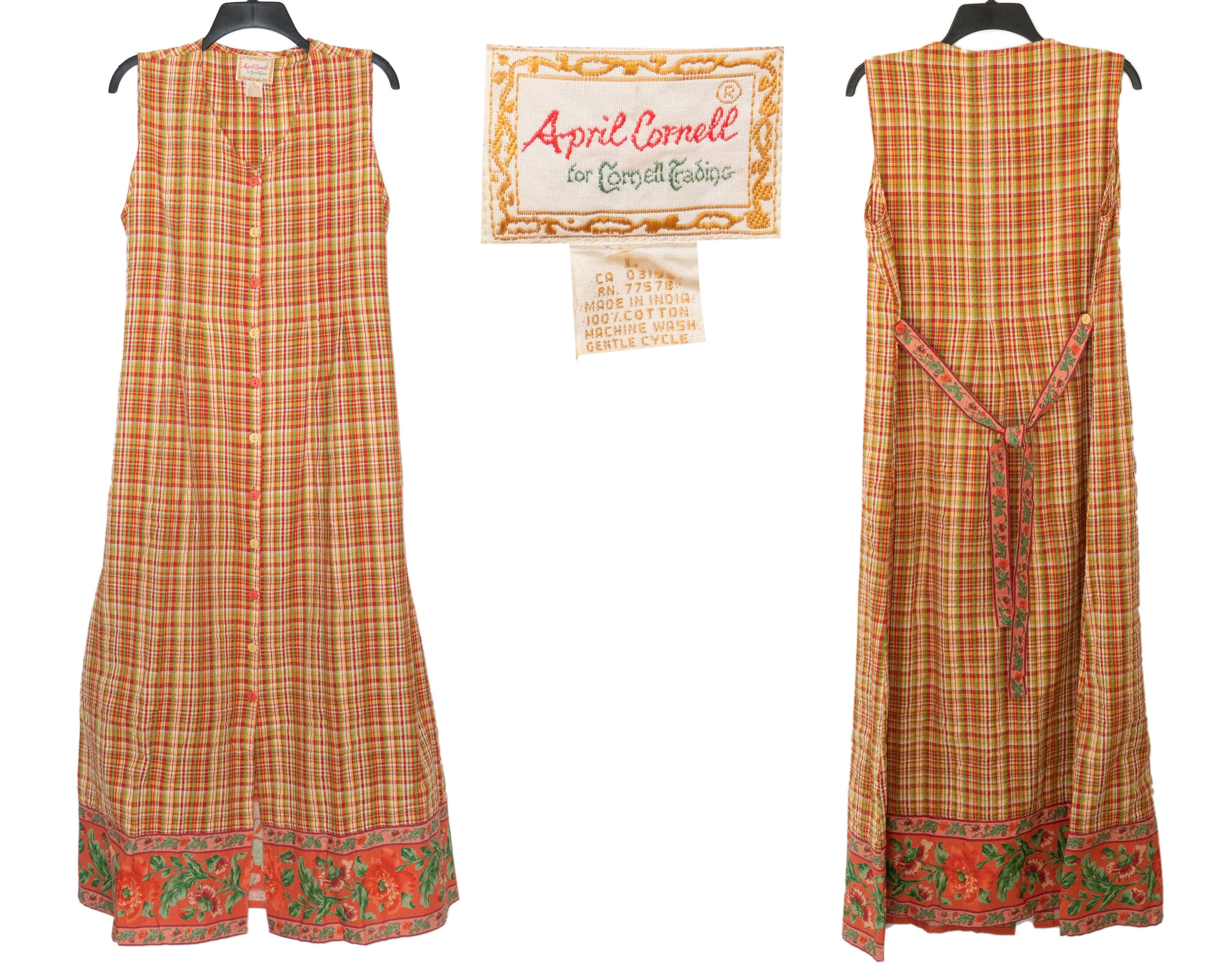 Vintage April Cornell for Cornell Trading Plaid Floral Sheer Vintage April Cornell for Cornell Trading Plaid Floral Sheer