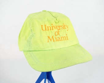 Vintage University of Miami Neon Green Orange Embroidered Hat Somerset Made in USA 80's 90's Dayglo Hurricanes