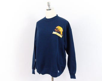 Vintage University of Michigan Wolverines Dark Navy Blue Crewneck Sweatshirt Medium/Large Discus Athletic UM U of M Embroidered