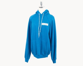 Vintage Lamar Blue Raglan Hooded Sweatshirt Small/Medium Hanes Hoodie Made in USA Soft