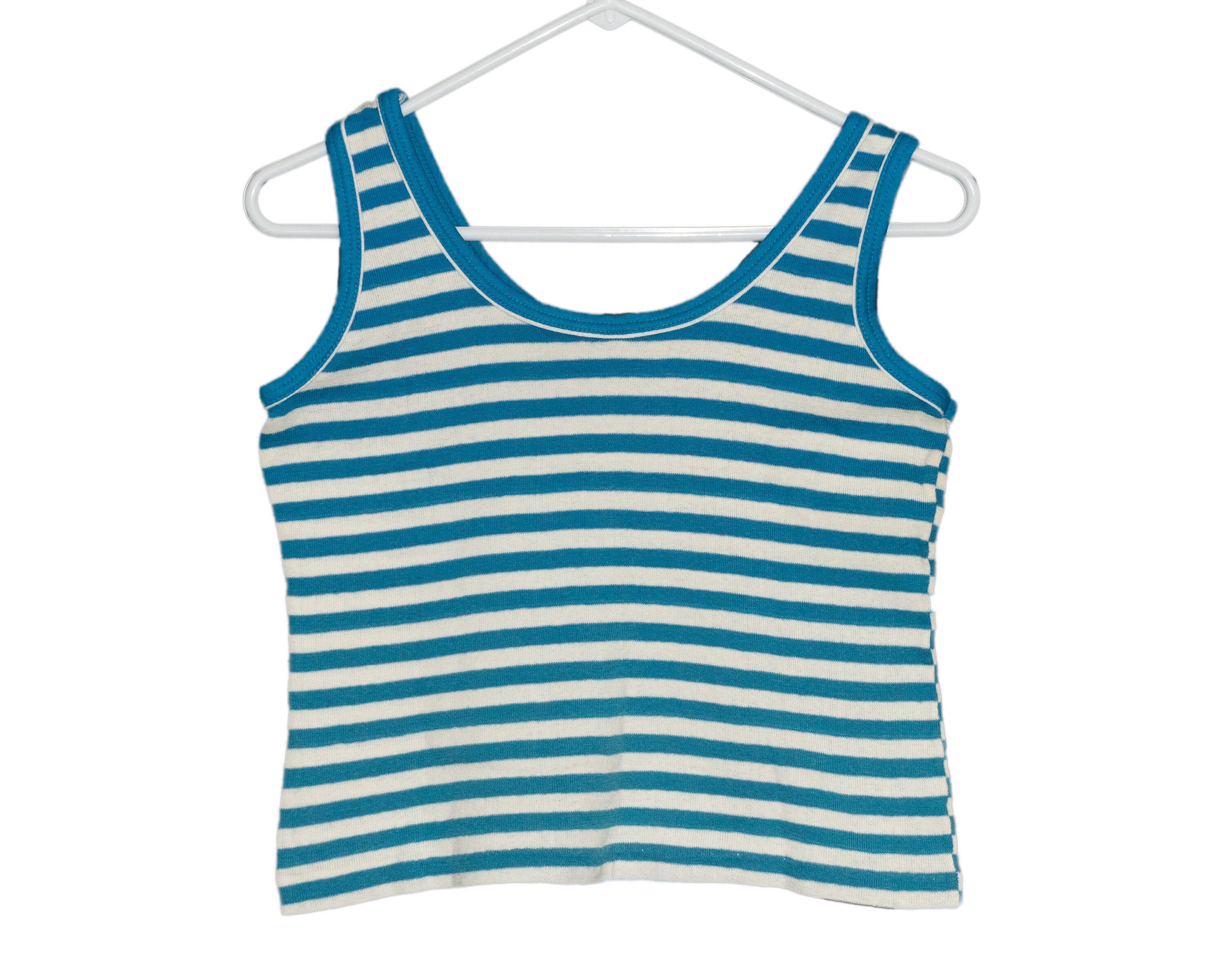 Vintage 70's Hang Ten Blue White Striped Tank Top Embroidered Feet