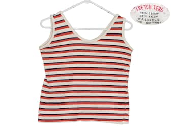 Débardeur vintage en tissu éponge rayé rouge blanc bleu très petit tissu éponge extensible effet vieilli années 70