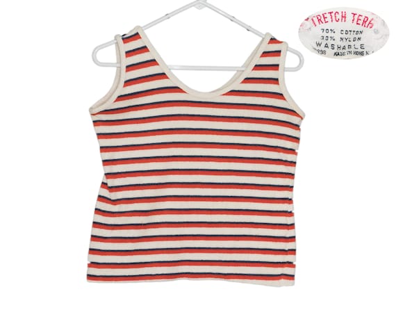 Vintage Red White Blue Striped Terry Cloth Tank T… - image 1