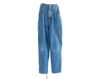 Jeans vintage Jordache Studio de lavado medio, cintura alta, plisados, lavado a la piedra, talla 14, estilo mom jeans, años 80 y 90.