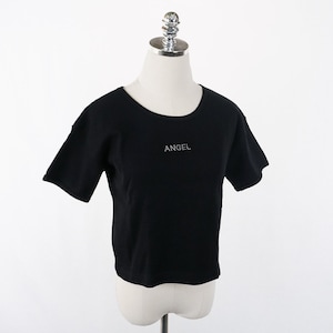 Vintage Angel Jeweled Bedazzled Short Sleeve Boxy Baby Doll Black T-Shirt Medium/Large 90&#39;s Early 2000&#39;s 00&#39;s Gaziani
