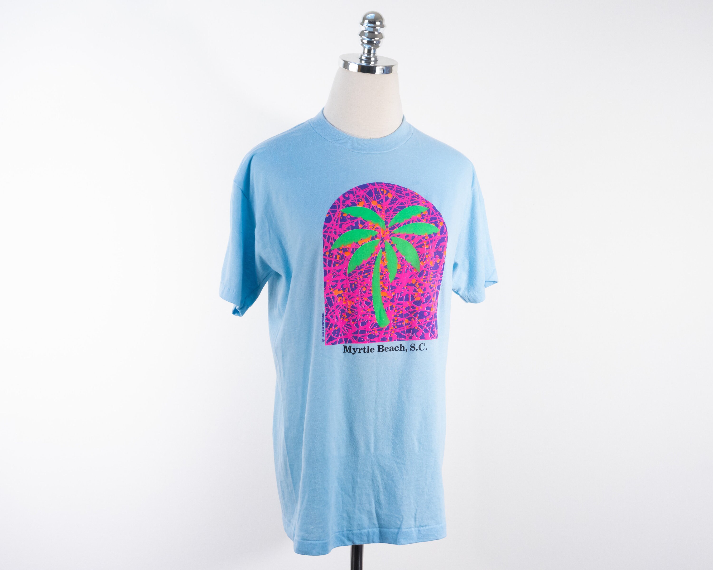 Vintage Myrtle Beach Palm Tree Beach Light Blue T-shirt Small 
