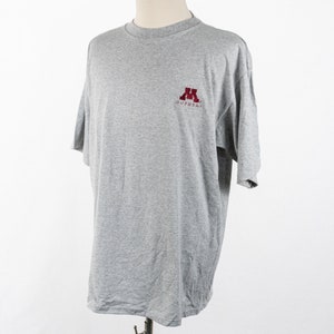 Vintage University of Minnesota Gophers Embroidered Maroon Red Heather Grey T-Shirt Large/X-Large NCAA Big Ten Football Olympus