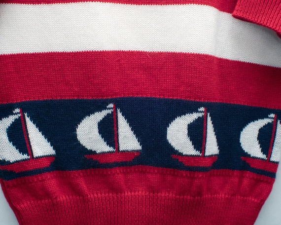 Vintage Nautical Sailboat Navy Blue Red and White… - image 2