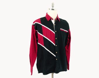 Vintage Spindle River White Red and Black Button-Up Western Shirt X-Large 100% Cotton Cowboy Costume
