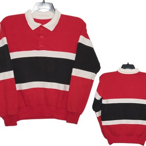 Sweat-shirt vintage rouge blanc noir à col boutonné petit/moyen thème taureaux