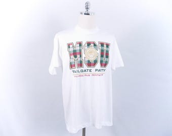 Vintage MSU Tailgate Party Village Pub Pentwater White Plaid T-Shirt Large/X-Large Best Fruit of The Loom Spartans Michigan State University
