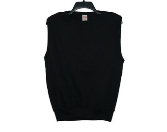 Vintage Black Sportswear Sleeveless Sweatshirt Tank Vest Creslan Acrylic Cotton Small/Medium Made in U.S.A. 70's 80's Plain Blank Solid