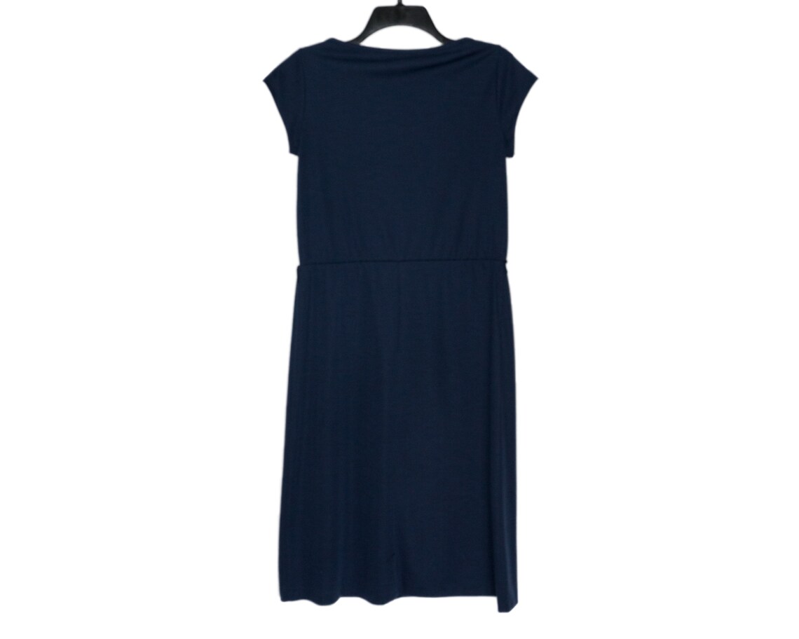 Vintage Navy Blue With White Accents Cap Sleeve Below the Knee Dress ...