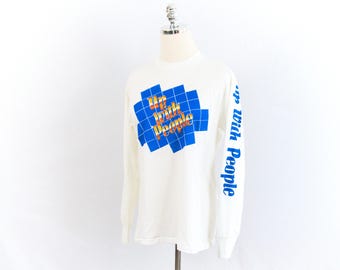 Vintage Up With People White Long Sleeve T-Shirt Small/Medium Nonprofit Printed Sleeve 80s Youth Empowerment Change The World