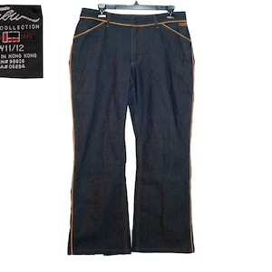 Fubu The Collection Dark Wash Faux Suede Piping Womens Jeans Size W11/12 90&#39;s Early 2000&#39;s 00&#39;s