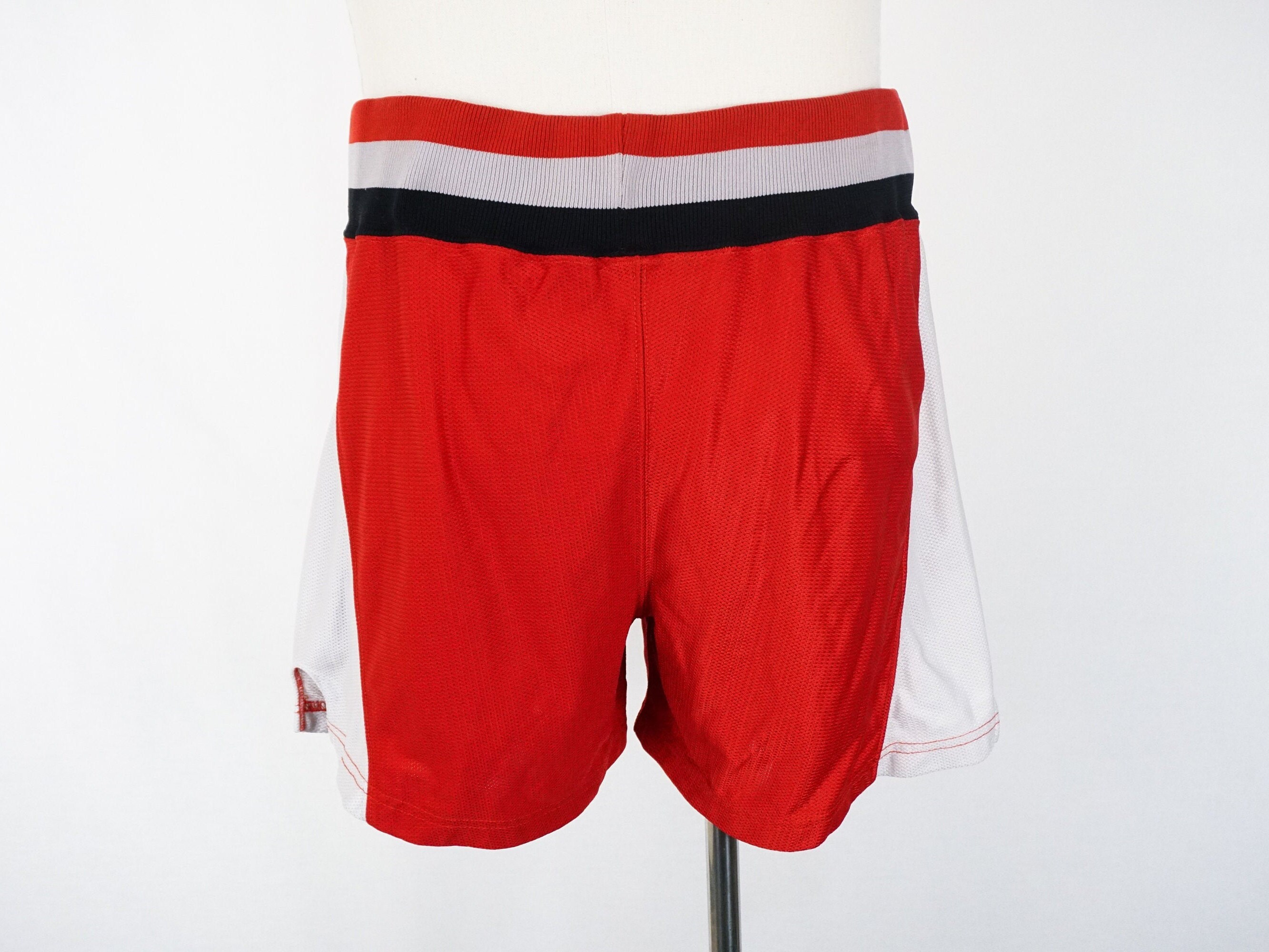 Red and white cheap striped basketball shorts