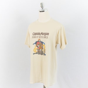 Camiseta vintage Captain Morgan Original Spiced Rum Cream, talla mediana/extra grande, fina y desgastada, Spring Ford