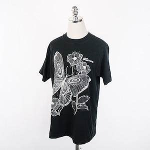 Vintage Butterfly Flowers Reno Nevada Iridescent Print Silver Black White T-Shirt Medium Cotton 1992 Fruit of The Loom Made in U.S.A.